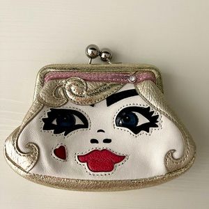 Brighton Leather Woman’s Face RARE coin purse wallet Fashionista doll kiss